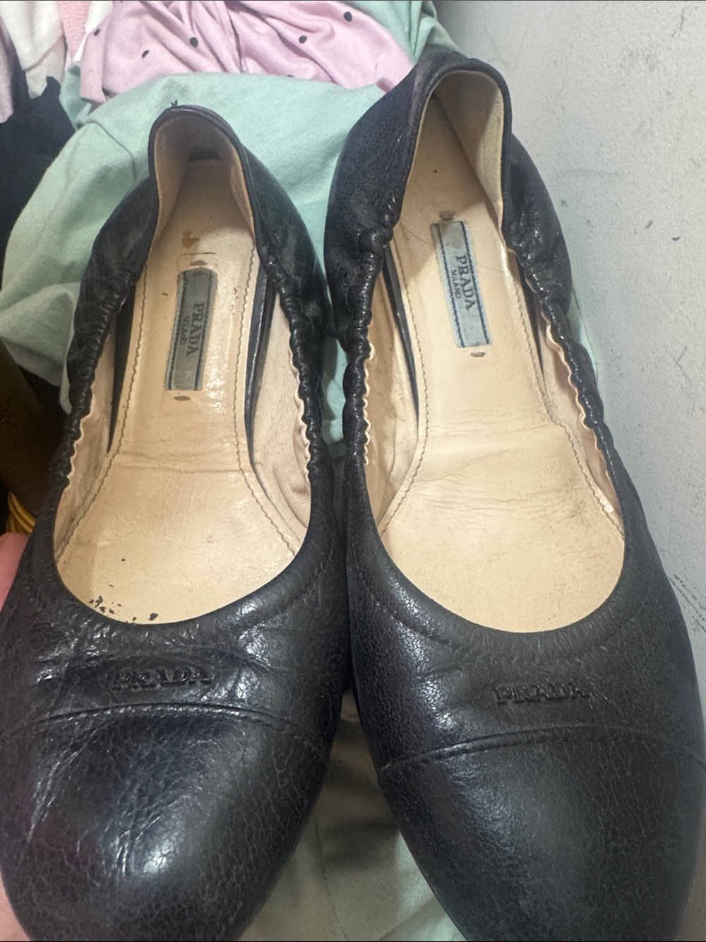Prada Black Leather Ballet Flats with Elastic Topline